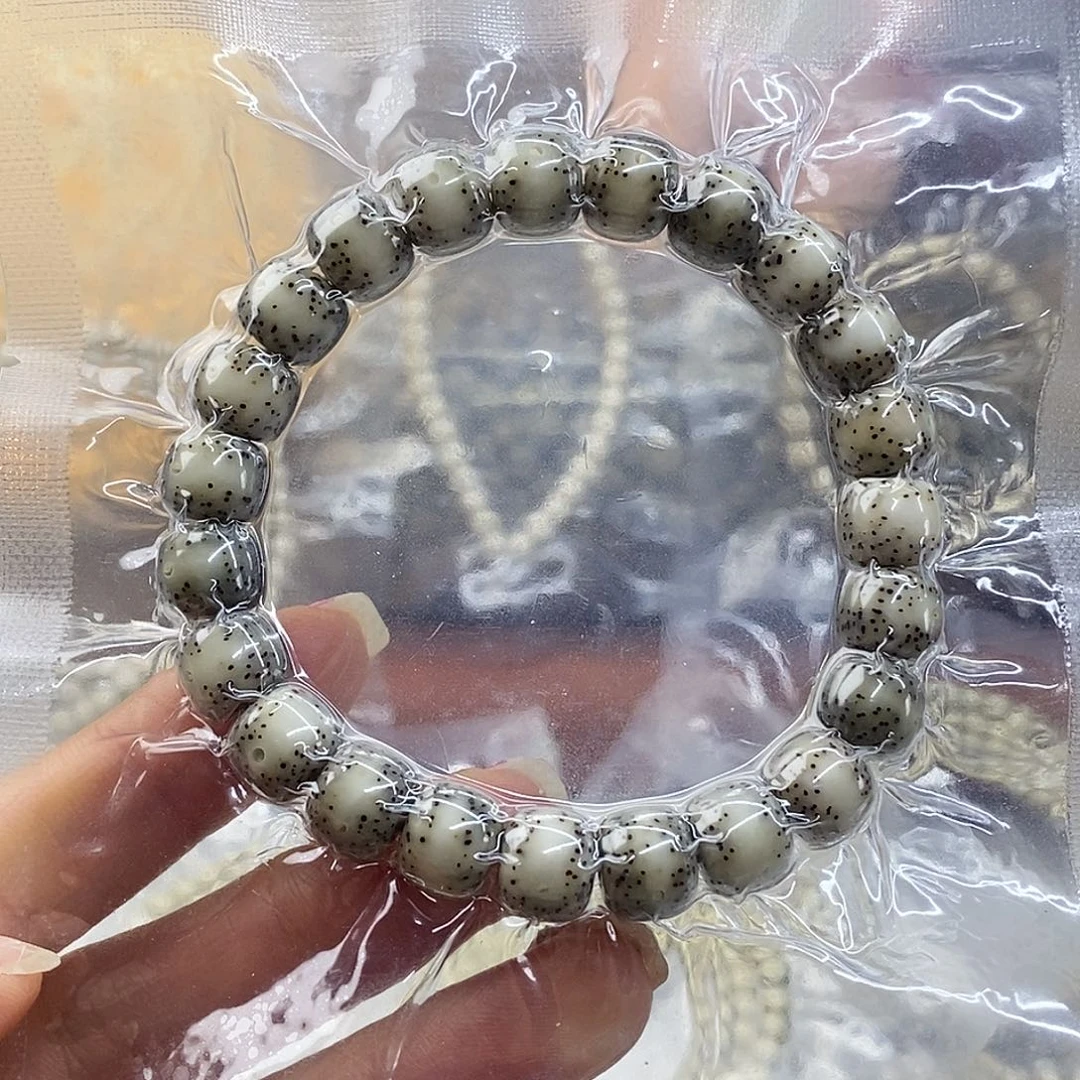 吊坠星月菩提石玉料骨瓷白通体通体一线天10mm