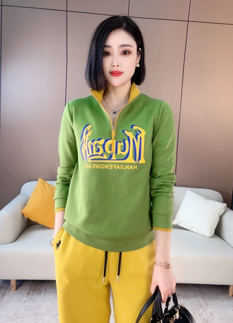 爆款女装正品春秋款半开衫卫衣户外上衣休闲内搭印花拉链314