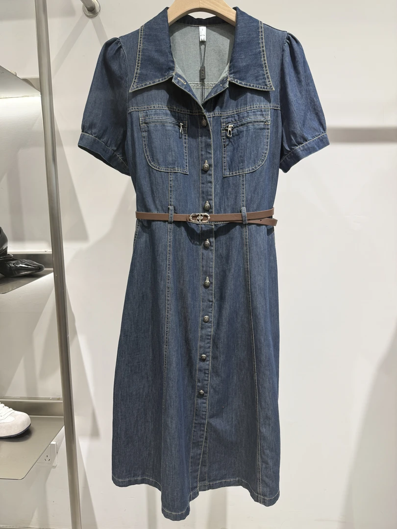 【方圆服饰】夏季裙子牛仔裙连衣裙收腰修身A字裙褶皱百搭侧拉链