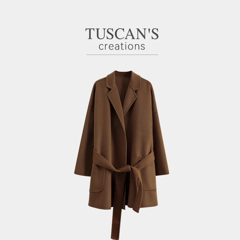 TUSCAN'S CREATIONS冬季法式中长款双面羊毛大衣女气质外套简