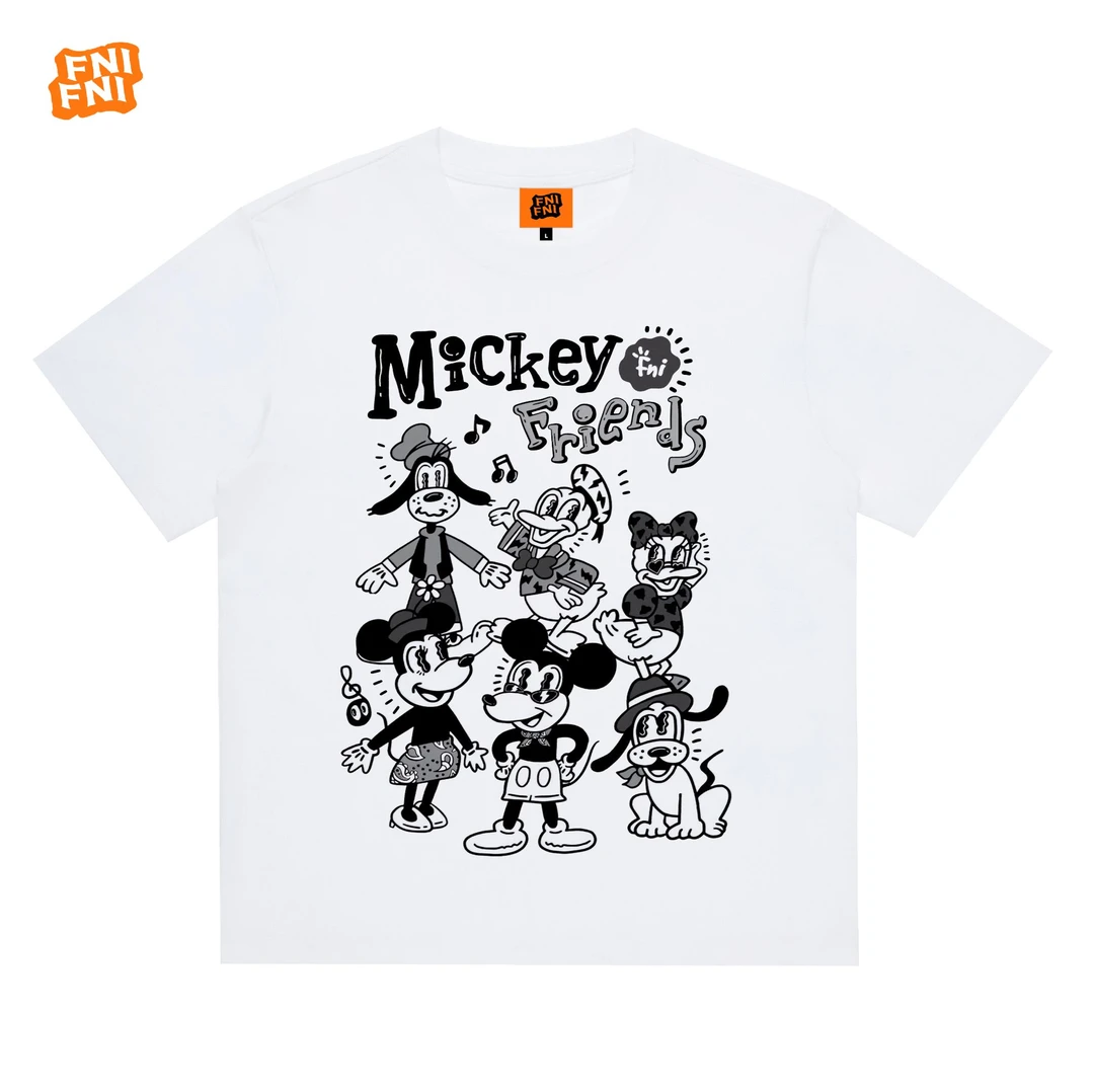 FNI橙标系列（素描米奇）国潮重磅纯棉男女同款t恤短袖25年