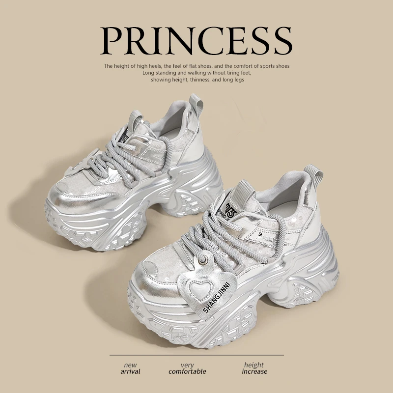 10CM内增高女鞋秋冬老爹鞋2025新款小个子加绒松糕厚底休闲运动鞋