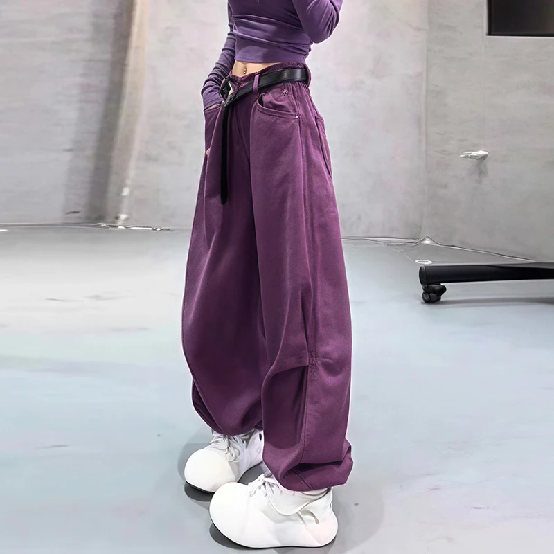 春季穿搭爆了时尚潮流2025百搭高级感高腰丁香紫潮裤牛仔裤慵懒风