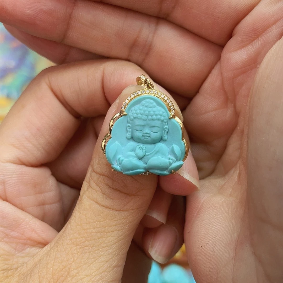 二***格绿松石18K金镶嵌吊坠(不含链)