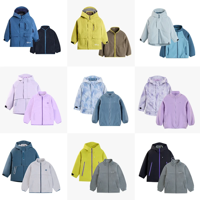 EBAER儿童冲锋衣男女童户外防风防水三合一外套可拆卸轻量登山服
