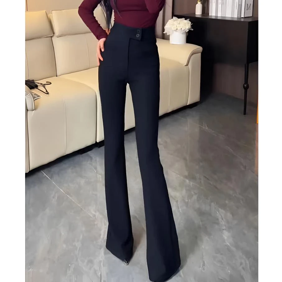 【女神裤】黑色微喇超模女裤高腰显瘦裤子双排扣长裤2025春季新款