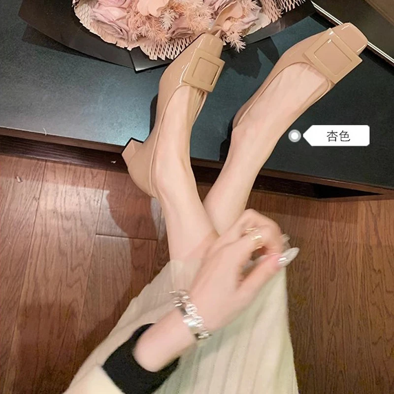 网红款~经典方扣通勤粗跟单鞋温柔风方头优雅气质高跟单鞋女