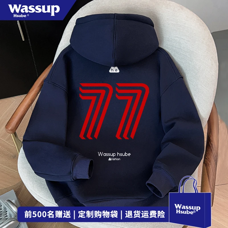 WASSUP HSUBE美式小众设计感数字印花连帽卫衣男秋冬宽松百搭上衣