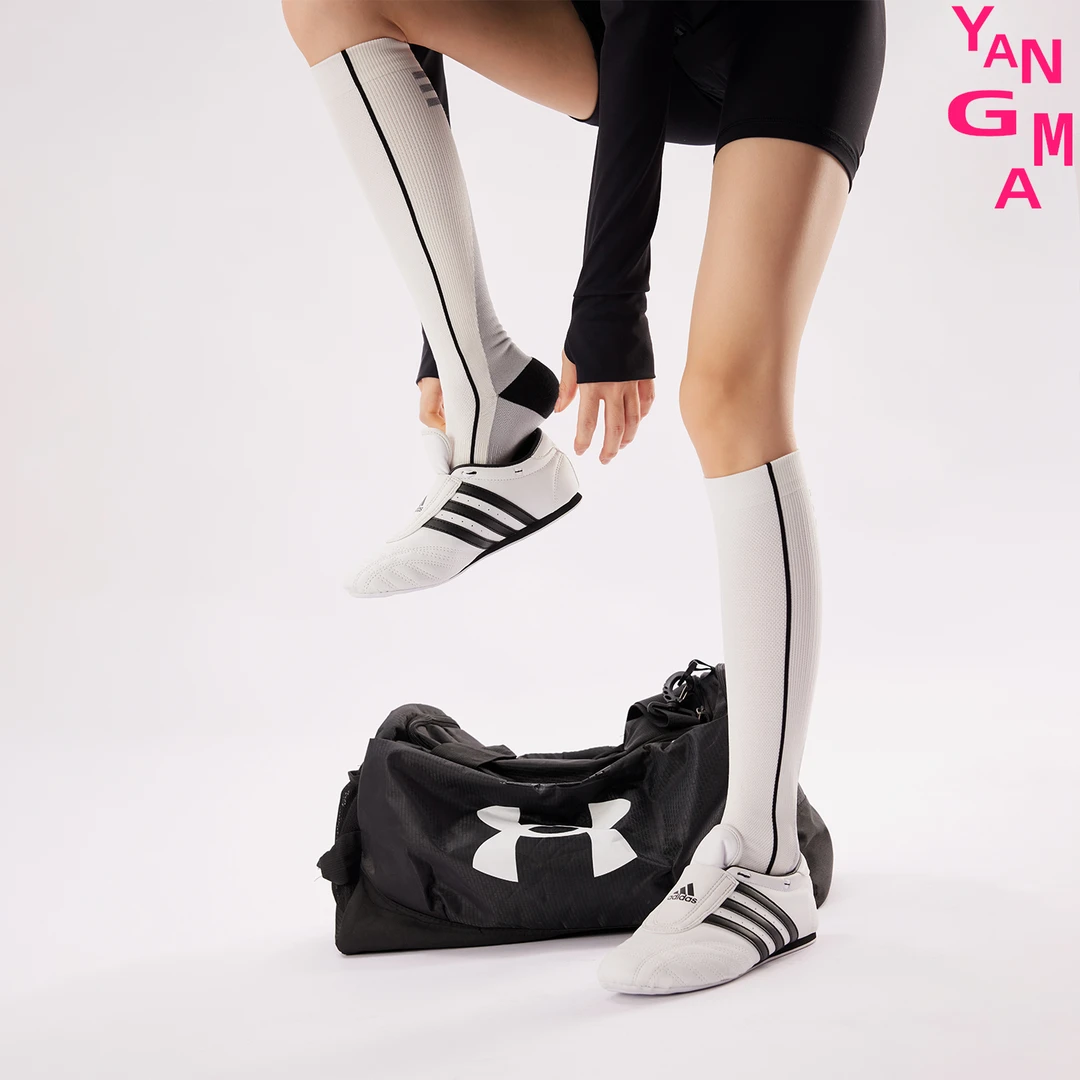 YANGMA小腿弹力压力运动袜女跑步跳绳徒步反光骑行袜长筒袜50717