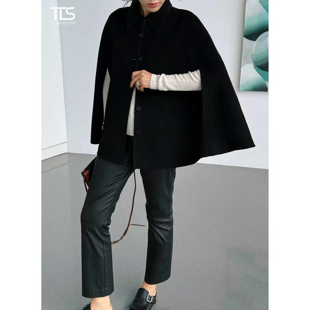 TT【斗篷】山羊绒超细羊毛双面呢A版廓形披肩斗篷大衣WT5046