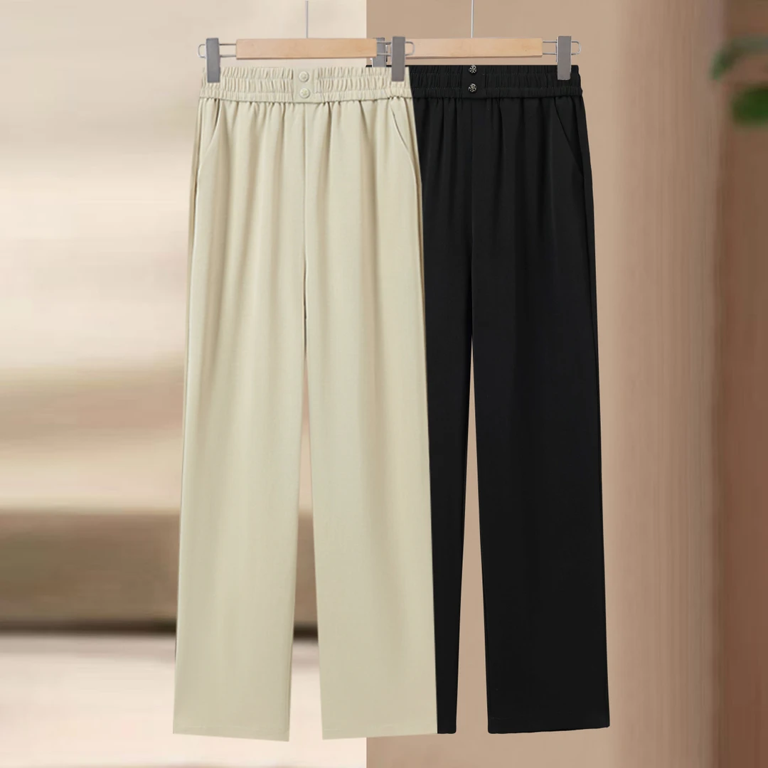 中年妈妈夏季裤子薄款中年直筒裤新款垂感中老年窄版女松紧腰