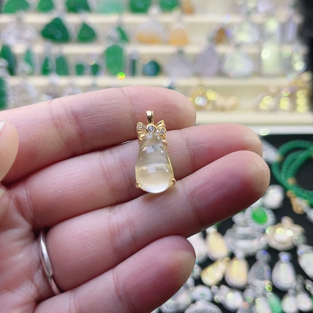 颈饰银S925镶嵌石英质玉福豆