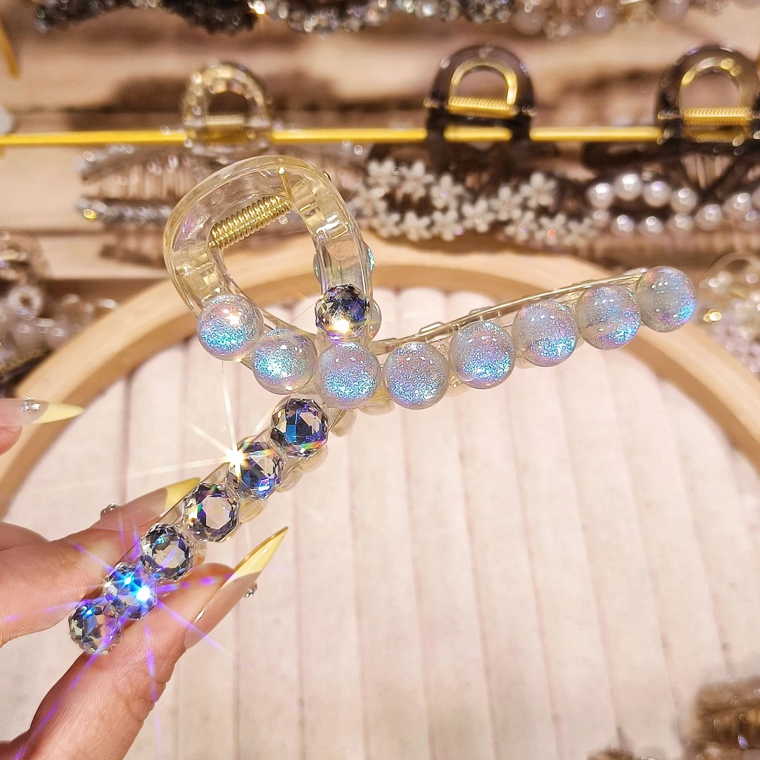 A1182新款韩版人鱼姬水钻抓夹透明高端气质盘发鲨鱼夹