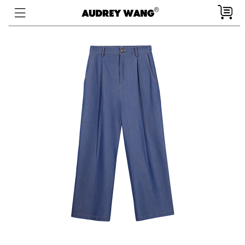 AUDREYWANG蓝调往事藏青色仿牛仔宽松直筒裤11934