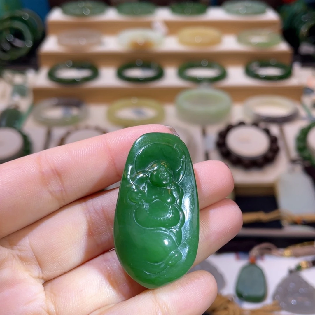 和田玉高品碧玉佛公未镶嵌