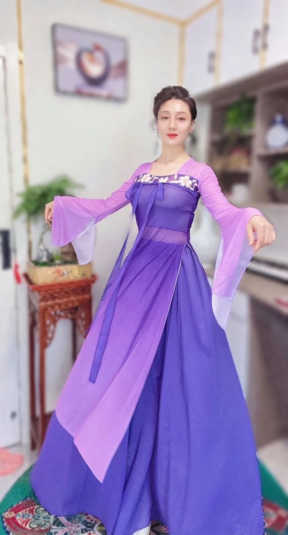紫玉碟舞齐胸飘逸纱衣汉服套装