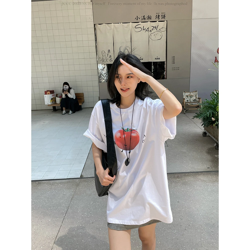 JCCC影子【西红柿小姐】白色OVERSIZE西红柿印花短袖T恤JE5CBT11