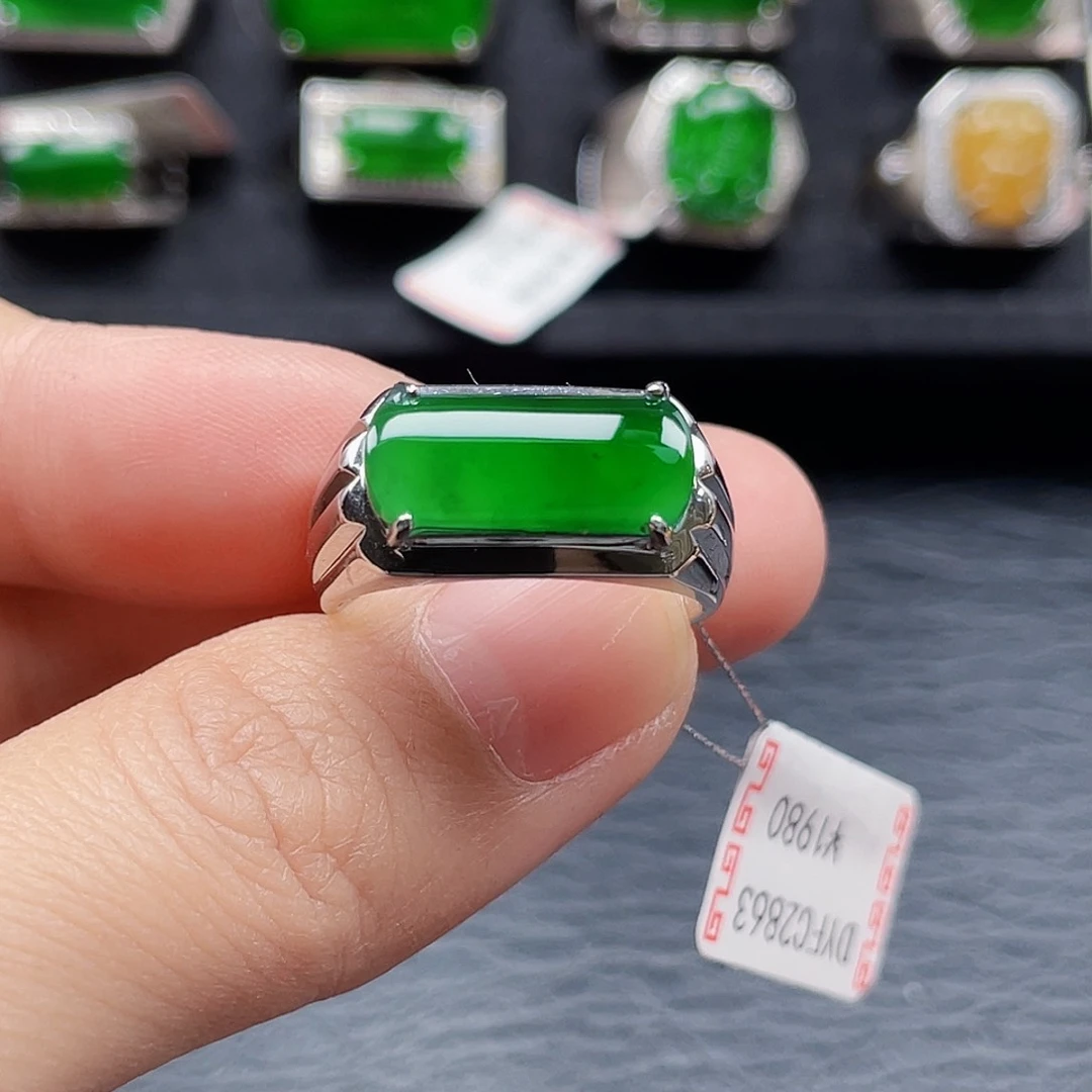 翡翠戒指银S925镶嵌天然a货翡翠2863