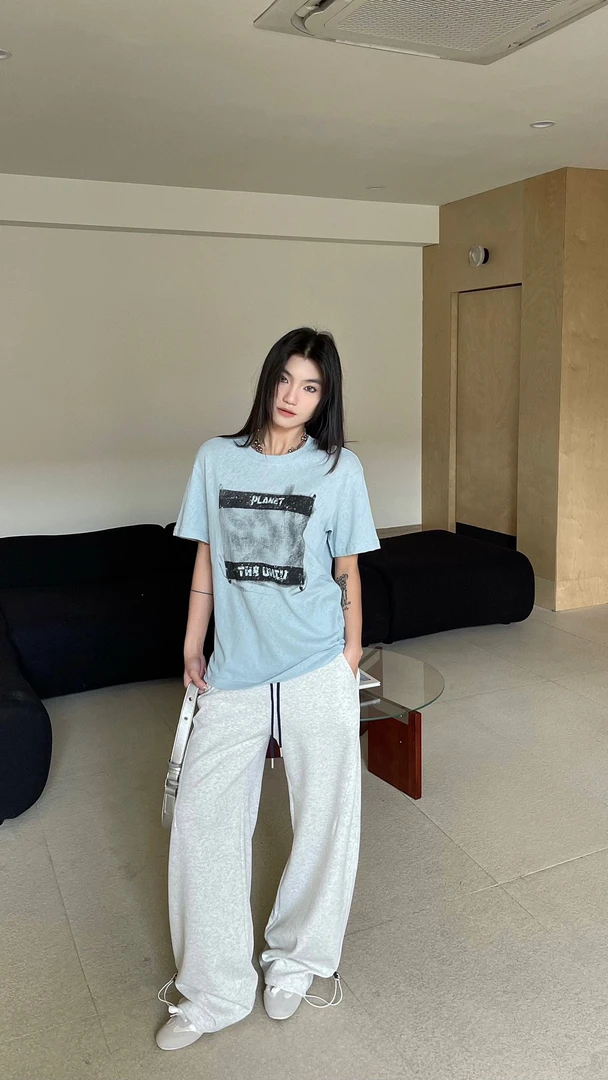 ZIY#6237夏季福利雪花印花短袖上衣，衣长：65cm