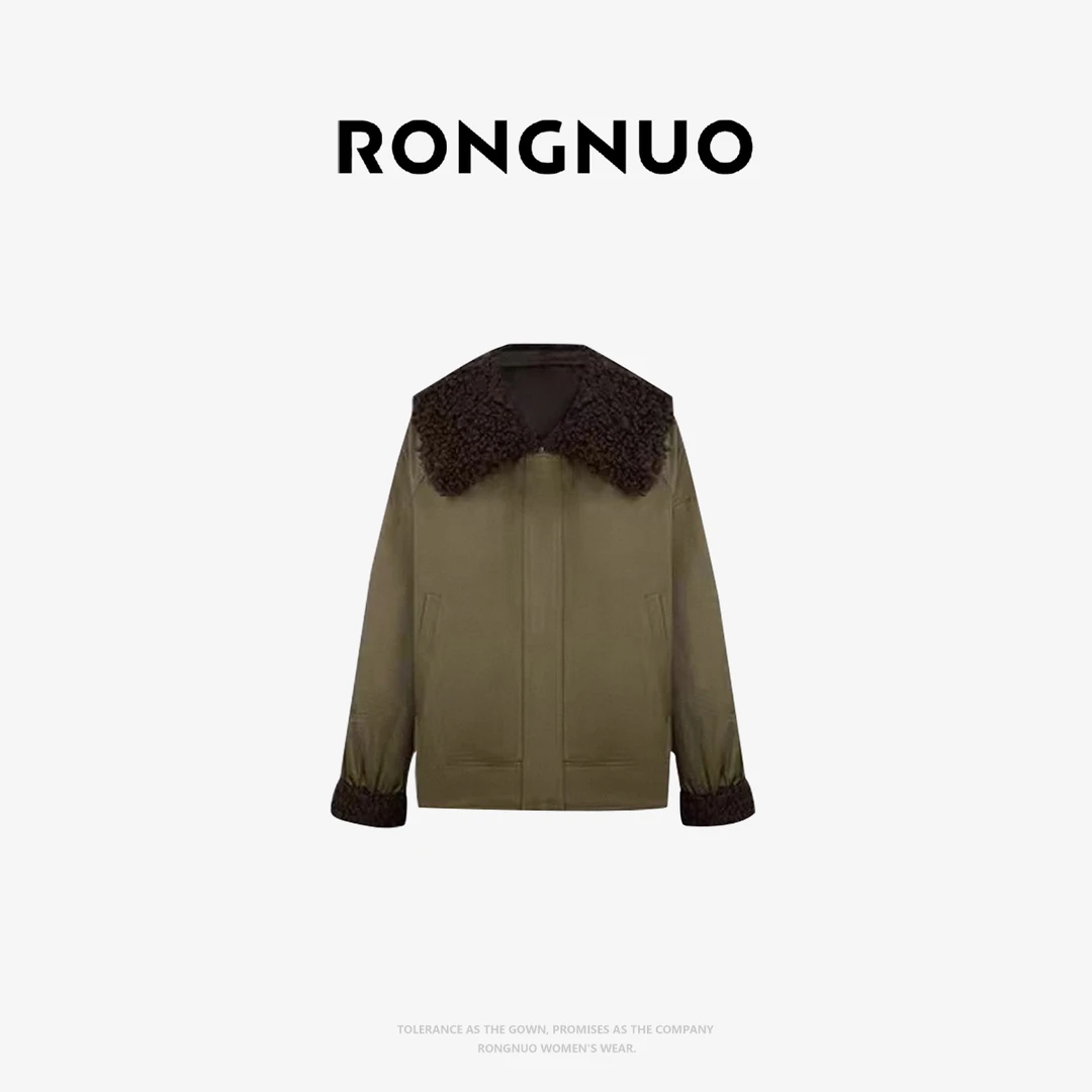 容诺【外套】 25冬新款巴恩风工装复古毛领宽松落肩外套Z8359