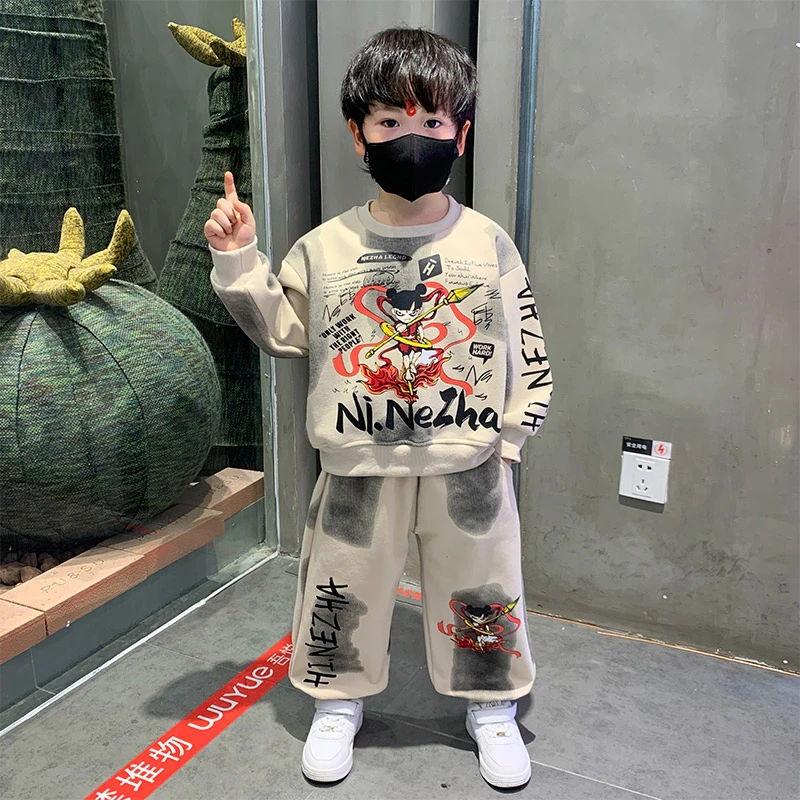 男童哪吒卫衣套装春秋2025新款儿童男孩痞帅卡通衣服运动两件套潮