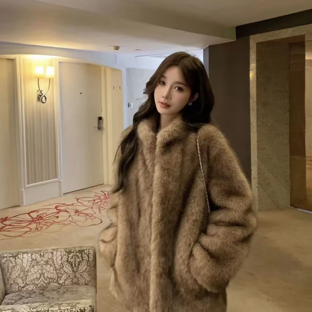 人造皮草 2025/YUM 外套皮草高级环保毛毛立领一体女冬季大衣轻奢