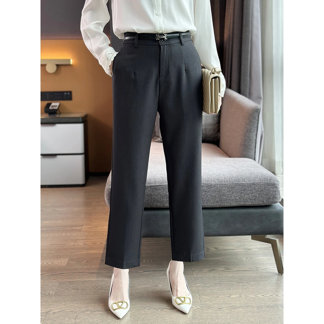 左左家 职场通勤刚需！含羊毛黑色气质腰带显瘦西装裤直筒烟管裤