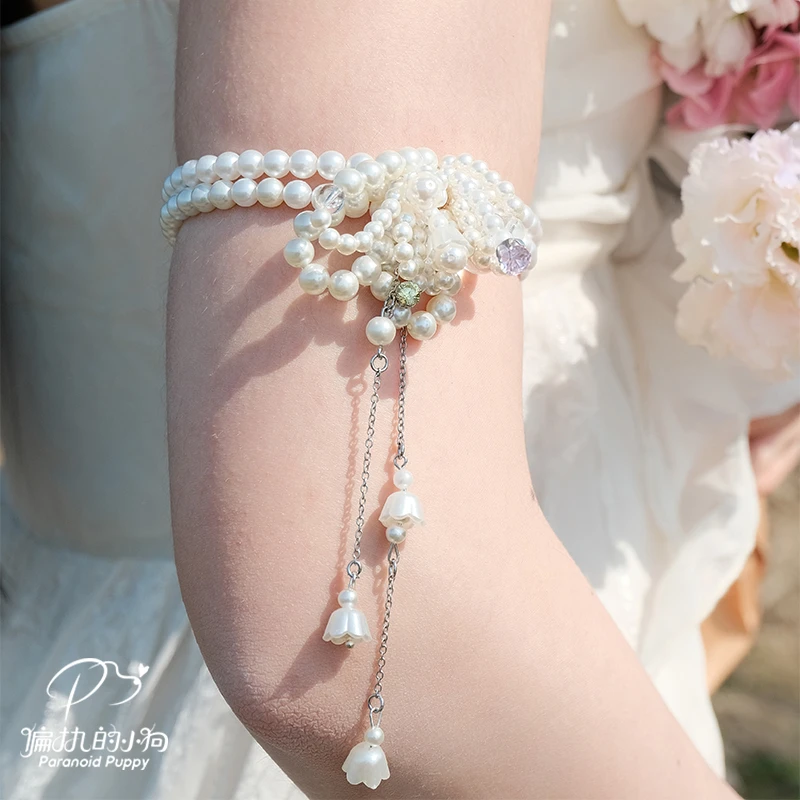 铜合金锆石手链 戴上仙哭了～蕊·法式花朵流苏手臂环女小众设计轻
