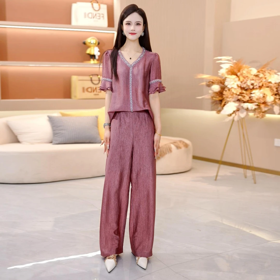 【SJYH1707】夏季新款套装裤两件套时尚优雅减龄洋气套装