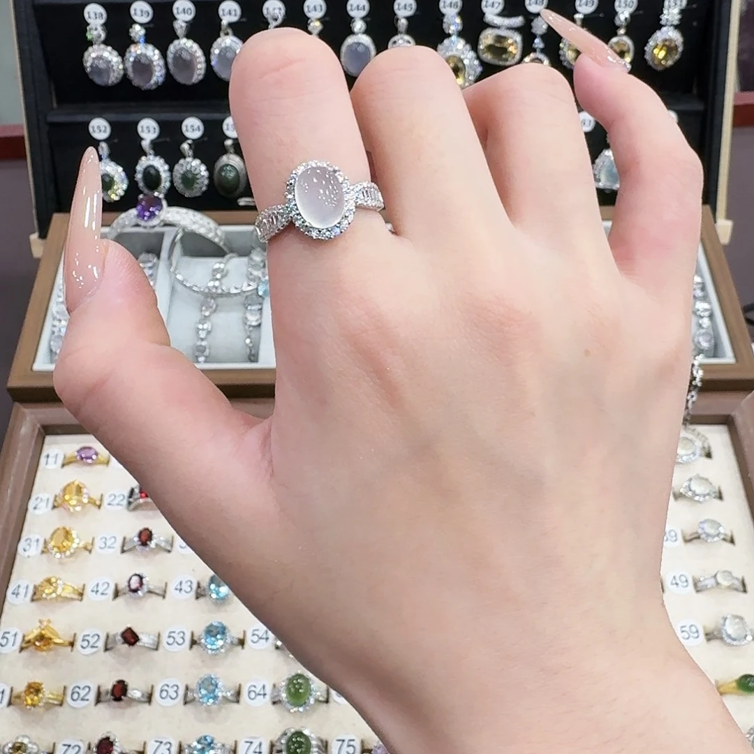 蛇纹石玉银S925镶嵌戒指