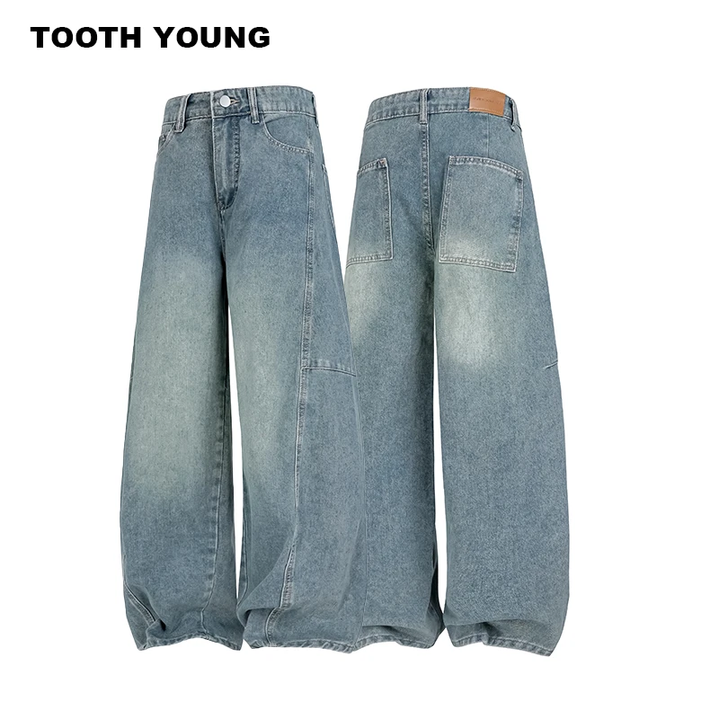 TOOTH YOUNG 水洗做旧夏季宽松男生宽松微弯牛仔裤子