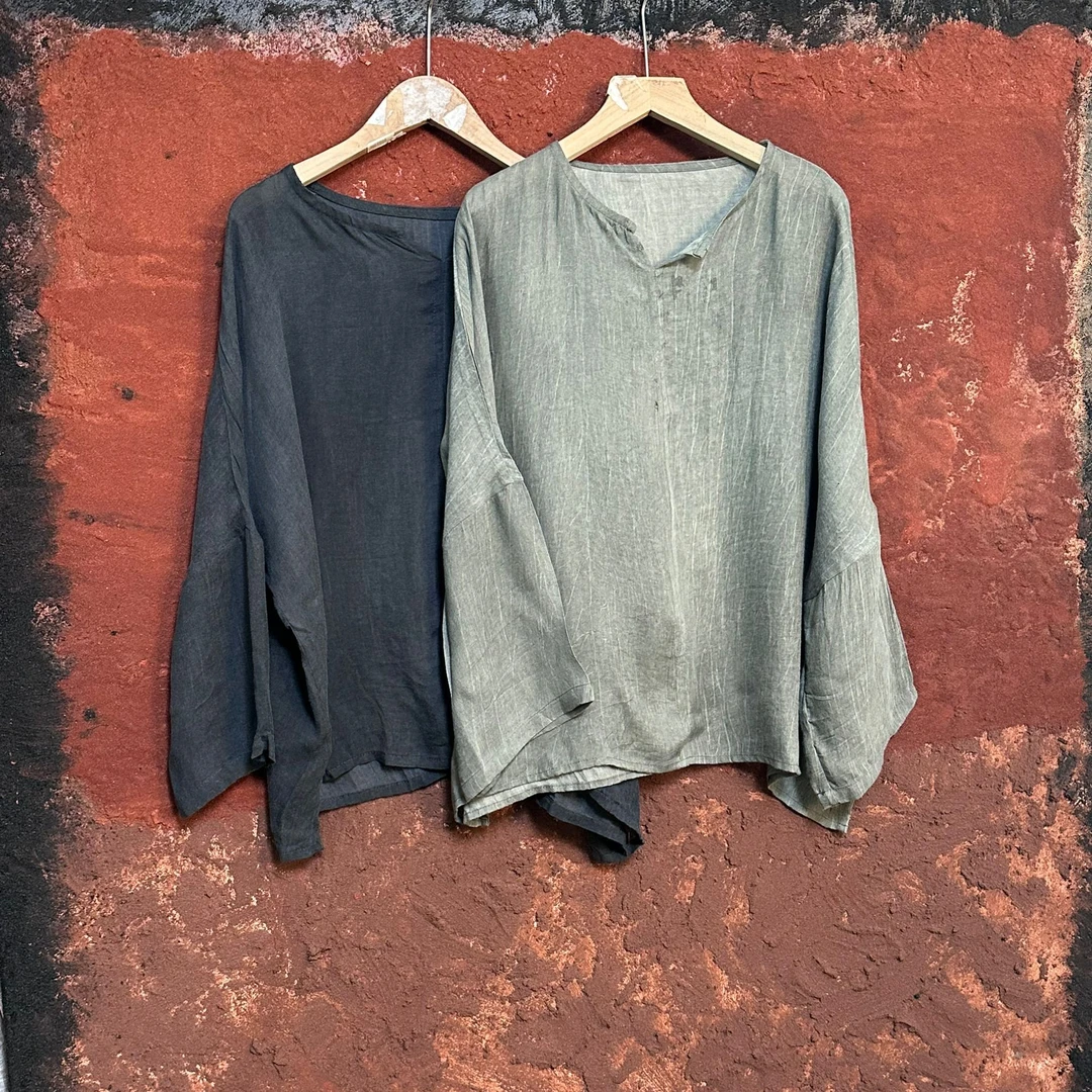 薄款长袖V领圆领宽松型短款衬衫中式时尚灰色立领打底胸140长61