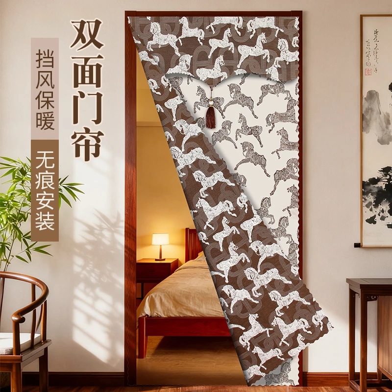 美式复古长半帘免打孔布艺雪尼尔卫生间卧室隔断遮挡帘子四季门帘