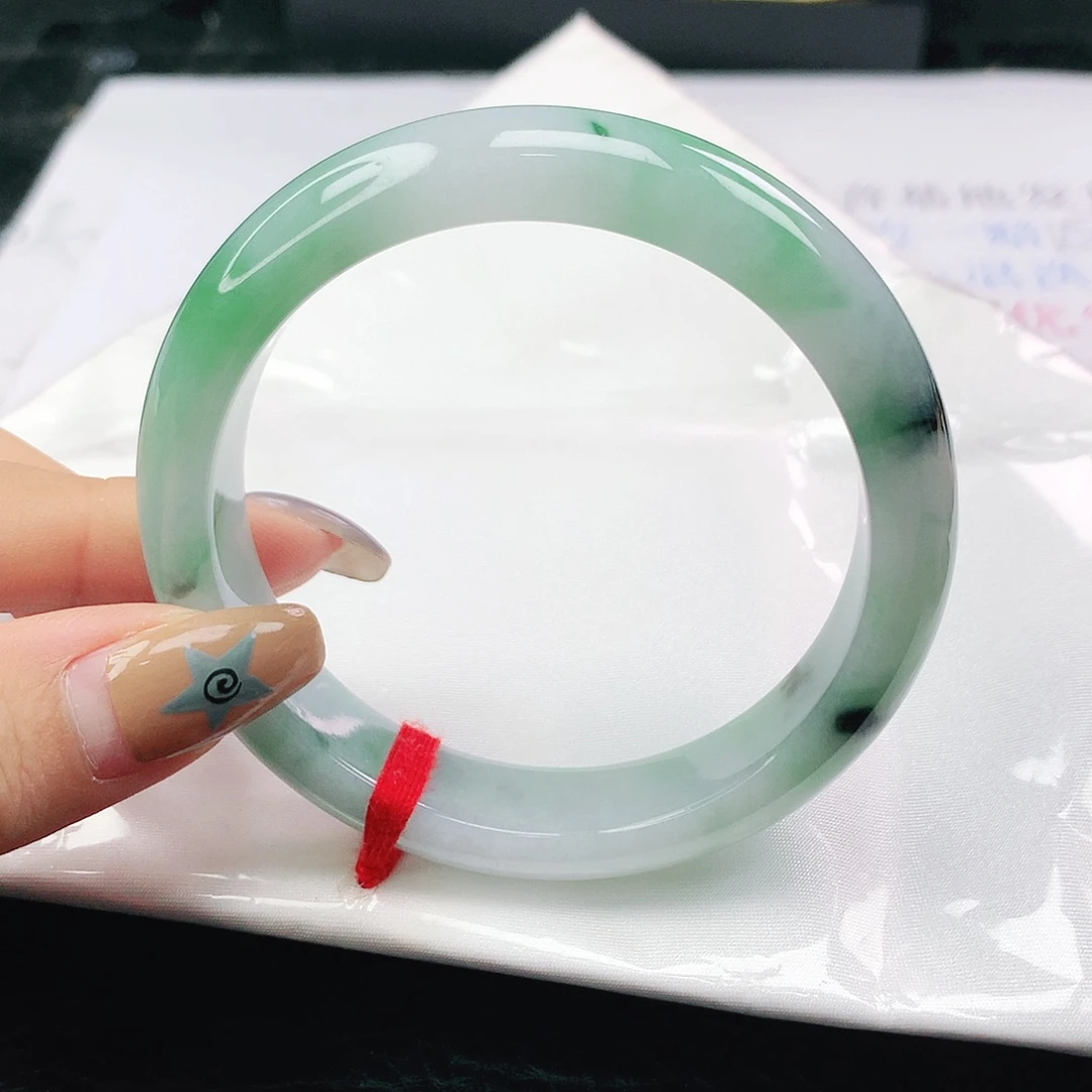 翡翠未镶嵌手镯翡翠57.4飘绿飘花正圈