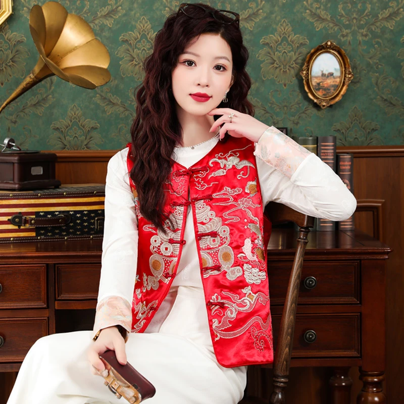 复古时髦！新中式国风马夹女春秋重工刺绣背心中国风女装马甲坎肩