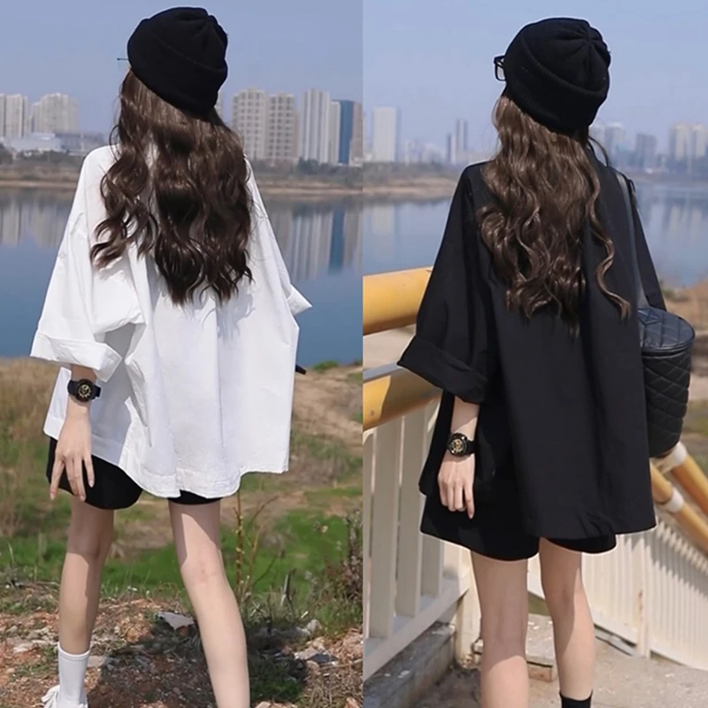 大码女装韩系休闲慵懒风宽松遮肉衬衫设计感小众衬衣显瘦短裤