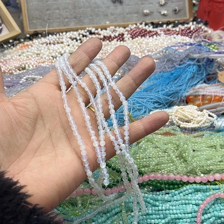 玛瑙/玉髓珠宝半成品未镶嵌一条4mm蛋白石