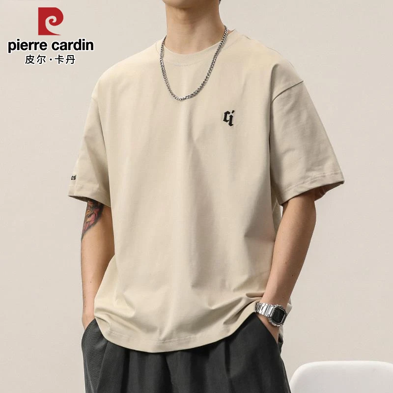 皮尔卡丹男士短袖t恤夏季新款纯棉韩版潮流复古休闲宽松字母T恤男