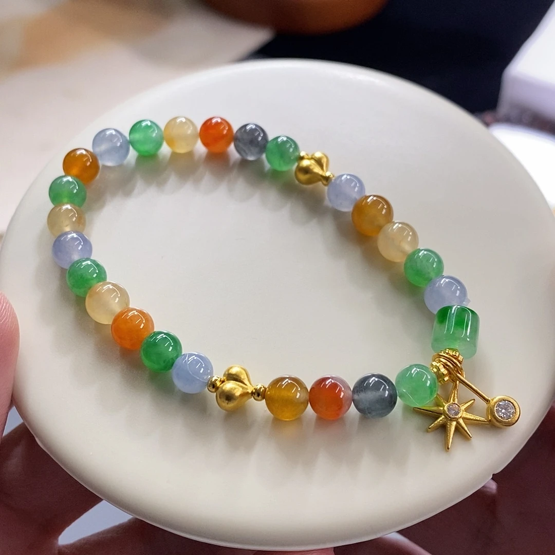 散珠翡翠足金多宝手串