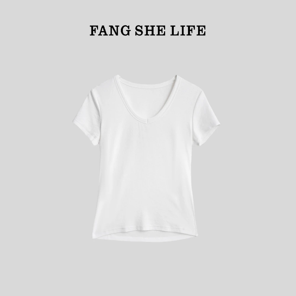 FS LIFE【全员自留】桃心领纯色简约显瘦百搭短袖T恤A3085