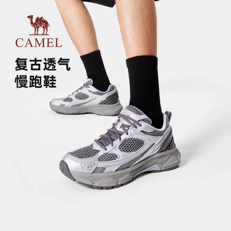 骆驼男鞋2025春季新款轻盈透气网面慢跑鞋时尚百搭复古休闲运动鞋