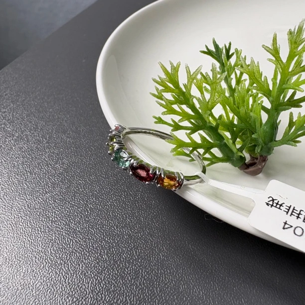 碧玺S925银排戒约3*4mm