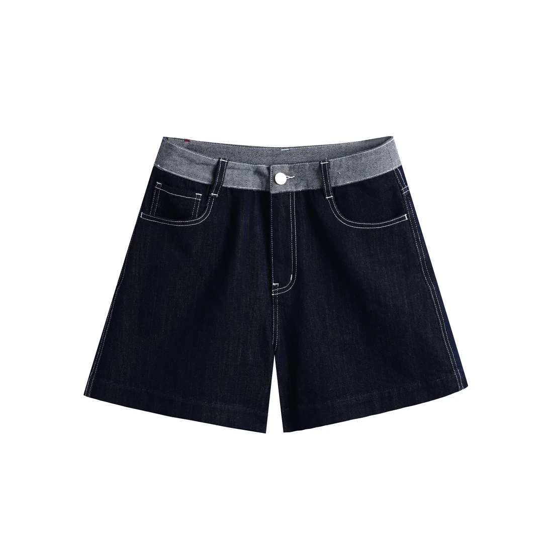 30264【雅Y订单】时尚撞色a摆高腰牛仔短裤0067