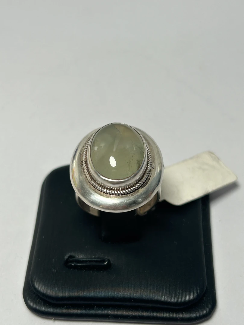 925银戒指 手工银镶嵌葡萄石戒指藏传中古复古时尚