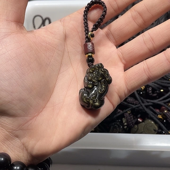 黑曜岩合金颈饰金曜石貔貅包挂