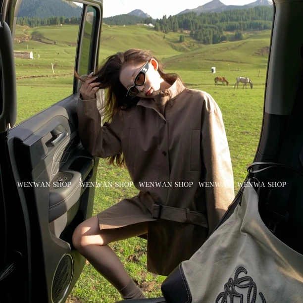 【R.0系松弛】卡其色排扣腰带中长款风衣