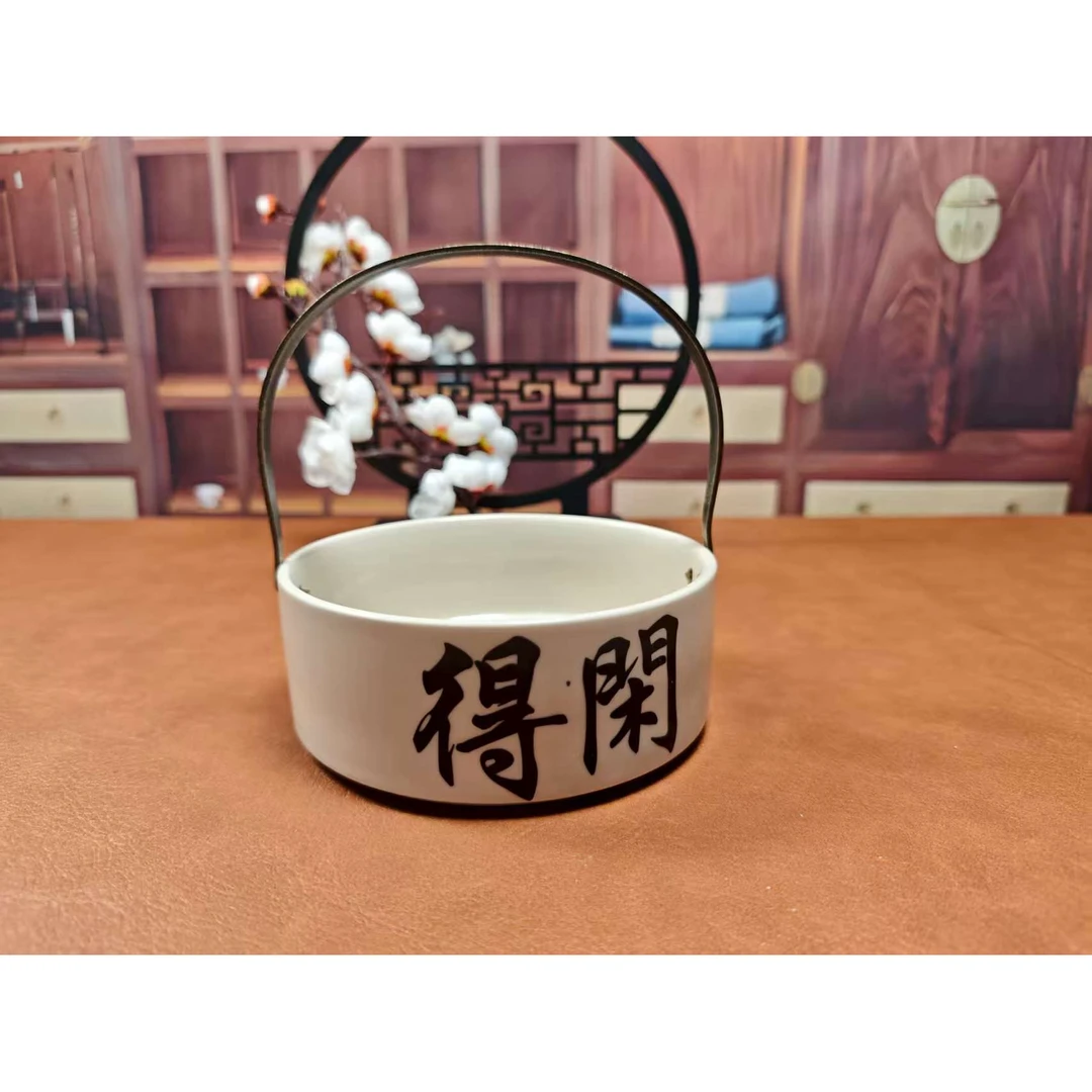 得闲自在-中式陶瓷提梁果盘3208水果收纳大容量