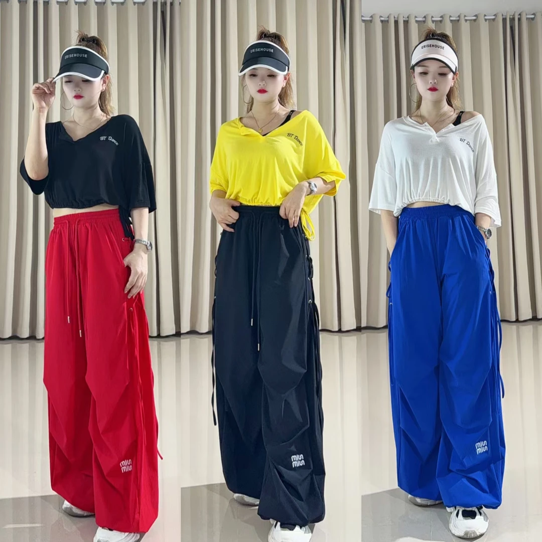 BB2567-裤子2025四面弹夏季薄款侧面抽绳装饰休闲阔腿工装裤