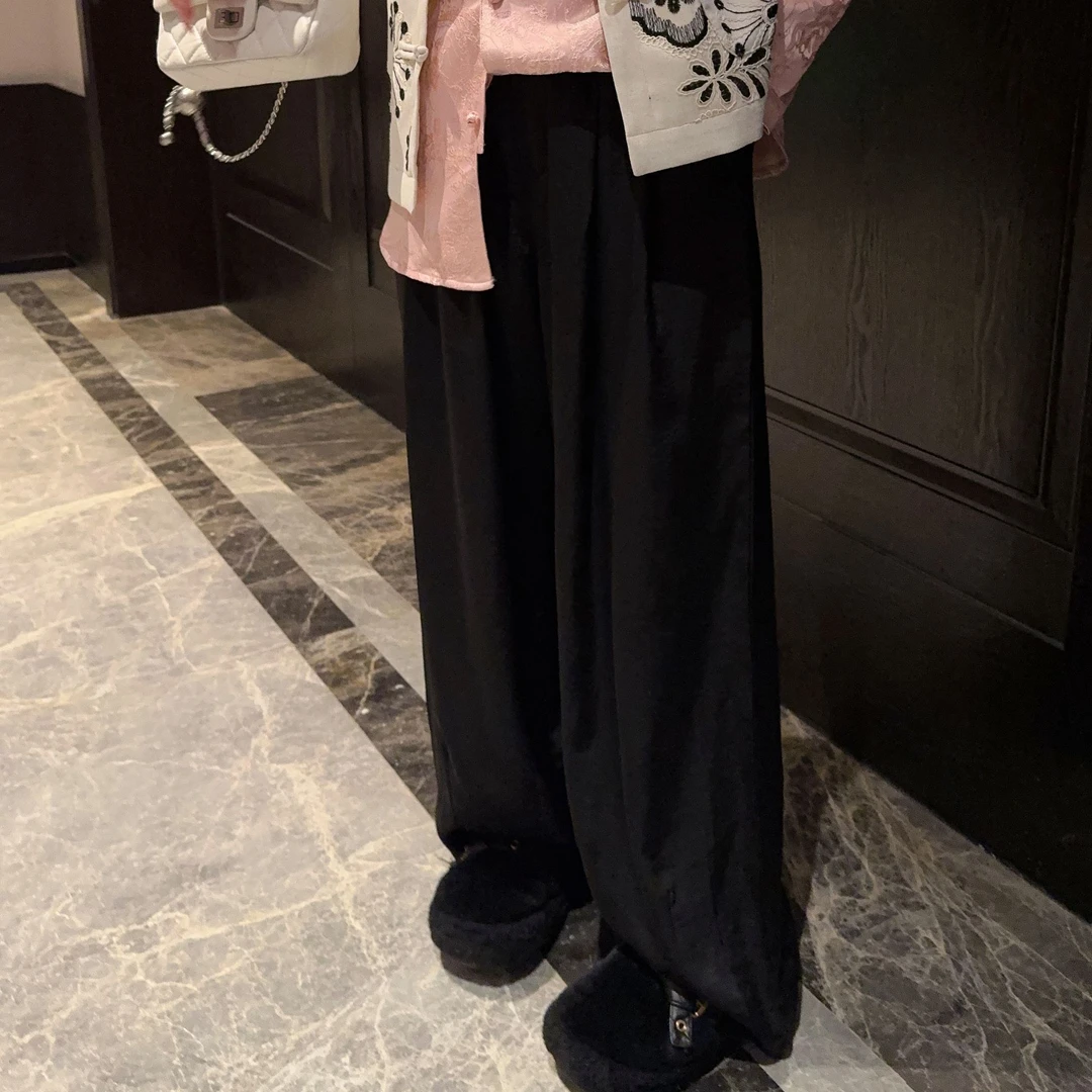 《花序》原创设计瘦版阔腿裤宽松直筒休闲裤显瘦黑色百搭裤子