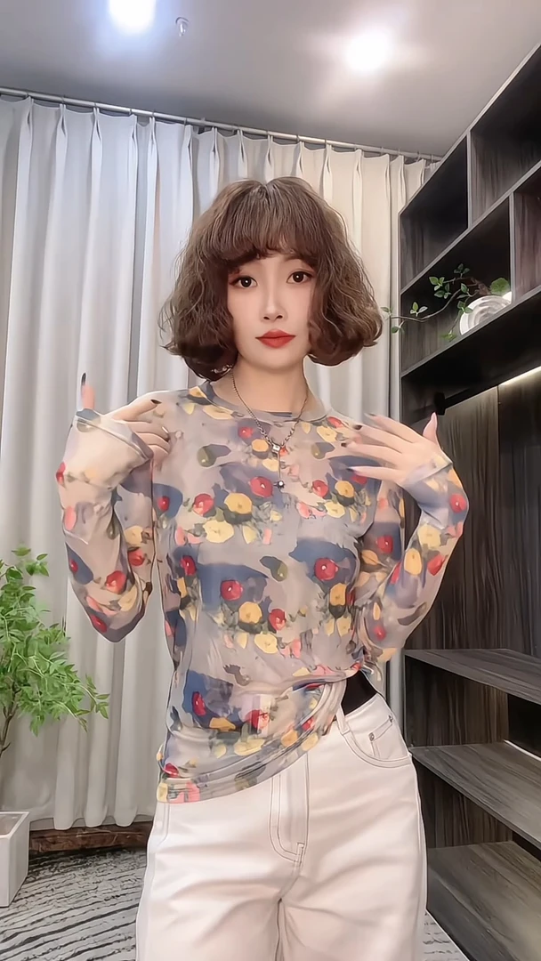 夏季新款时尚气质宽松显瘦减龄休闲大码碎花防晒长袖T恤打底上衣